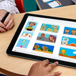 **

A diverse group of students collaboratively learning on tablets in a bright, modern classroom. An AI tutor interface is subtly visible on one tablet, while others show interactive learning games. Focus on inclusivity and personalized education.

**