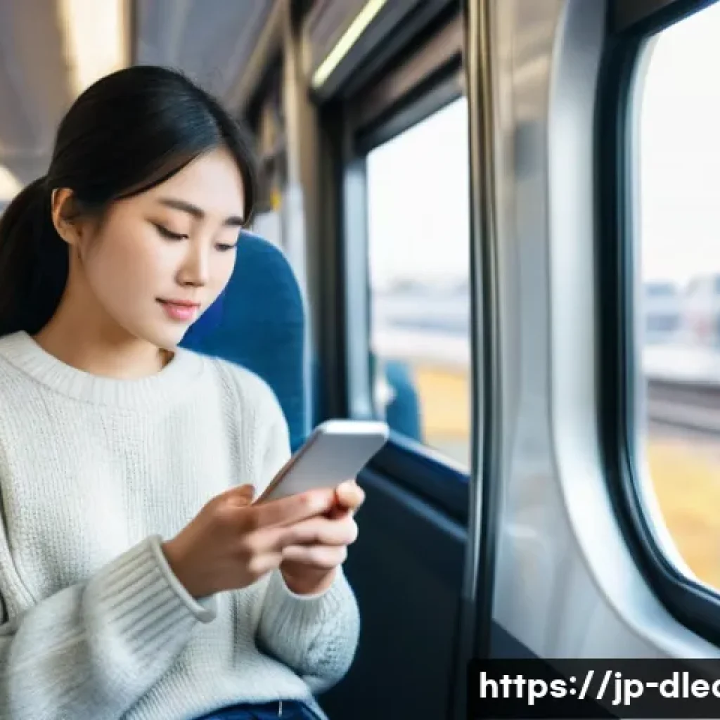 디지털 학습 스타일 - A modern digital learning scene featuring a young Japanese adult woman studying on a smartphone duri...