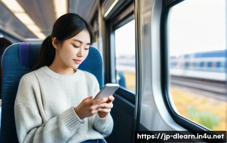 디지털 학습 스타일 - A modern digital learning scene featuring a young Japanese adult woman studying on a smartphone duri...