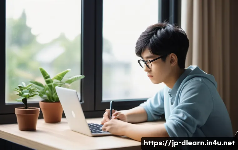 대학 온라인 강의 - A young Japanese student sitting at a neat desk in a modern, cozy room with soft natural light comin...
